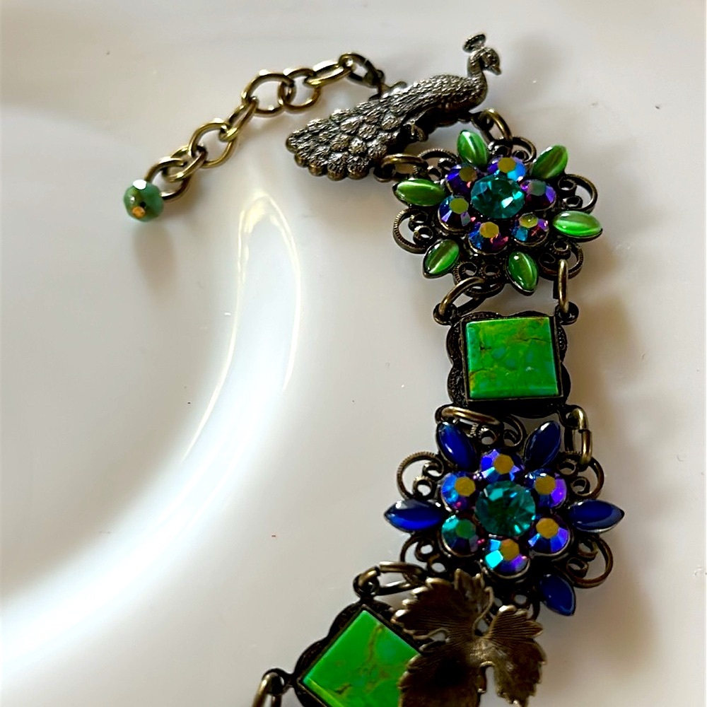 Mary DeMarco Elegant Green and Blue Floral Bracelet